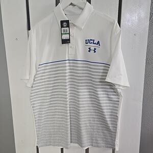 Under Armour The Playoff Polo Shirt Large UCLA Bruins White Grey Striped Golf